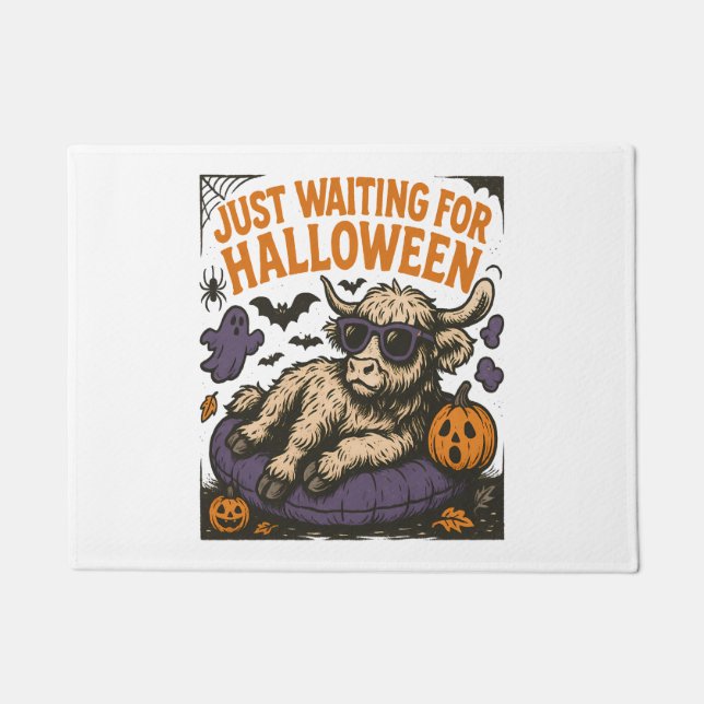 Paillasson En attente de la vache Halloween Highland (Devant)