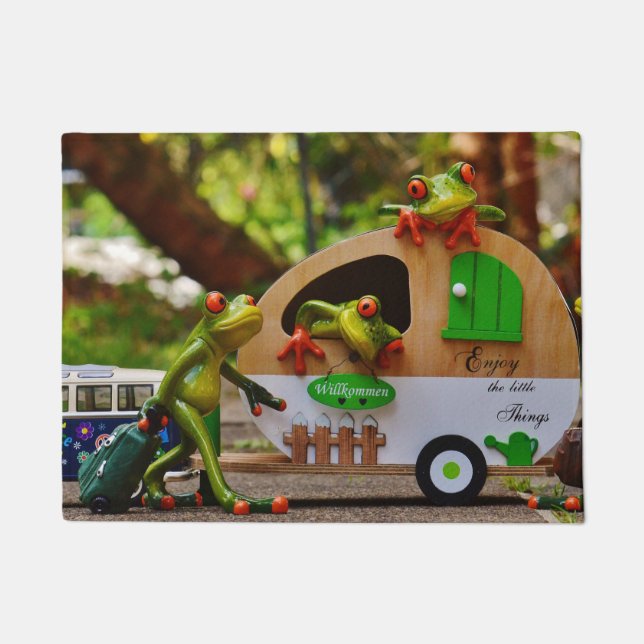 Paillasson Enchantée de grenouilles amusantes, bienvenue au c (Devant)
