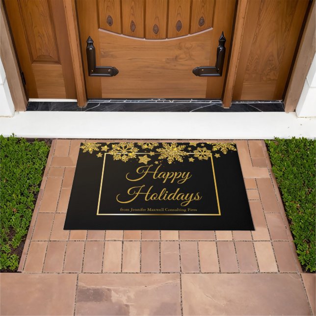 Paillasson Entreprise Joyeuses Vacances Chic Black Gold (De plein air)