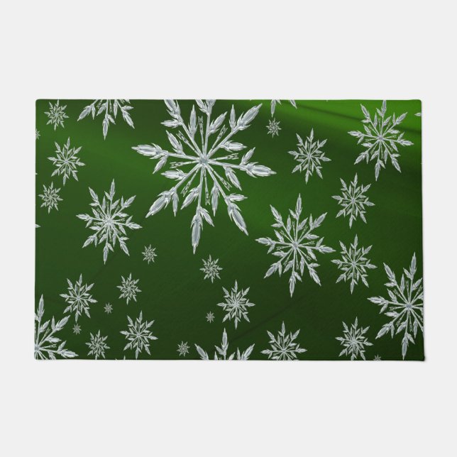 Paillasson étoiles de Noël vertes avec cristal de glace blanc (Devant)