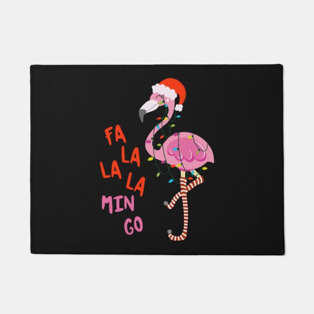 Paillasson Fa La La La Mingo Flamant rose Pour Noël Noël (Devant)