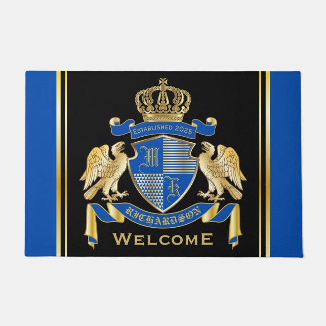 Paillasson Faites votre propre armoiries Emblème d'aigle bleu (Devant)