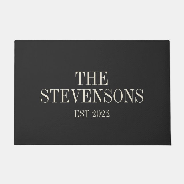 Paillasson Famille Classique Design Nom Est Date Noir (Devant)