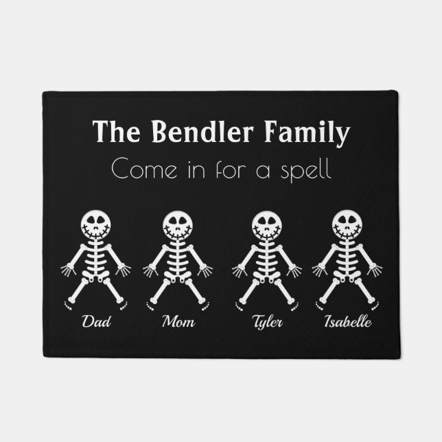Paillasson Famille de 4 squelettes Halloween Doormat (Devant)