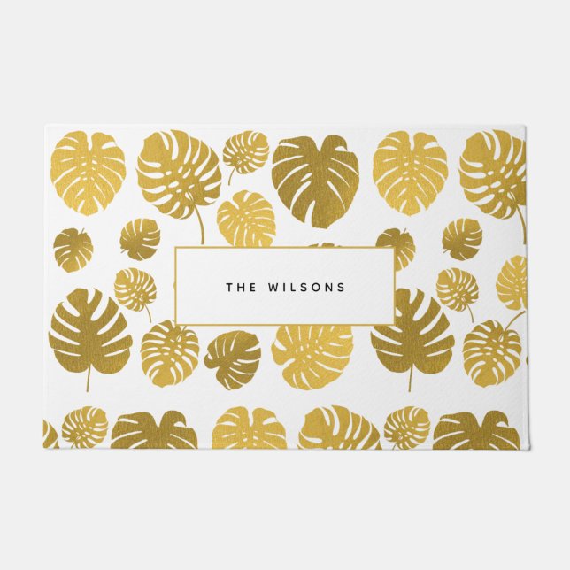 Paillasson Famille Feuille Tropicale Monstera d'or moderne (Devant)