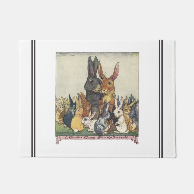 Paillasson Famille vintage de lapin de Pâques (Devant)