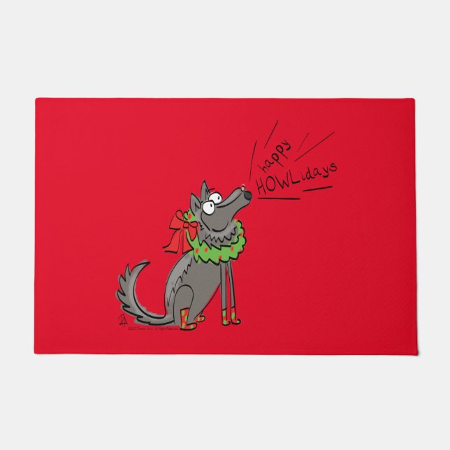 Paillasson Fantaisie Loup Noël Joyeux Howlidays Holiday (Devant)