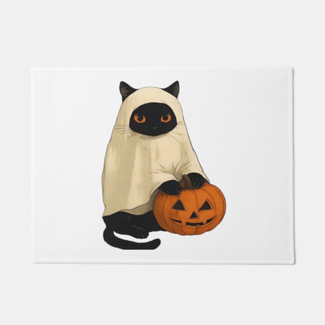 Paillasson Fantôme de chat noir avec T-shirt Citrouille essen (Devant)