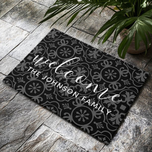 Paillasson Farmhouse moderne Motif Famille Bienvenue Noir