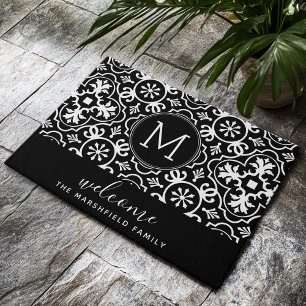 Paillasson Farmhouse moderne Motif Famille Bienvenue Noir