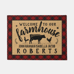 Paillasson Ferme Bienvenue Red Buffalo Check Plaid Cow