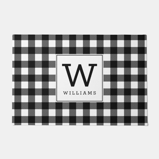 Paillasson Ferme moderne Buffle noir Plaid Monogramme (Devant)