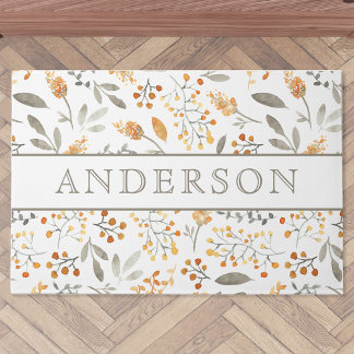 Paillasson Festive Automne Aquarelle Foliage Nom de famille