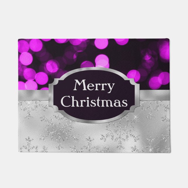 Paillasson Festive Purple Bokeh & Silver Parties scintillant  (Devant)