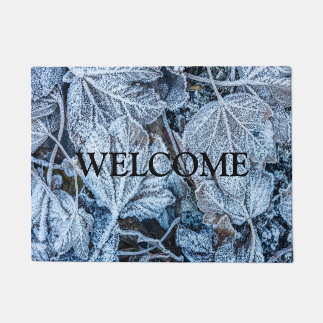 Paillasson Fête de Noël Bleu Feuille Vacances de neige hiver (Devant)