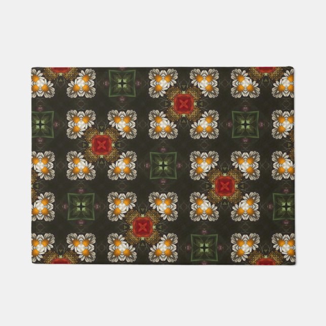 Paillasson Fête de Noël croix rouge marguerites abstraites (Devant)
