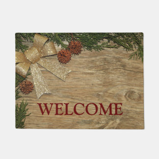 Paillasson Fête de Noël Golden Green Feuilles Rouge Russe