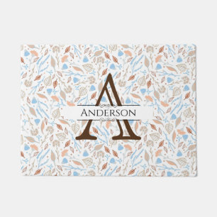 Paillasson Feuilles bleus et Brown Monogram Fall Door Mat