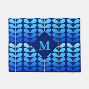 Paillasson Feuilles danois avec Monogramme, Marine et Bleu Co