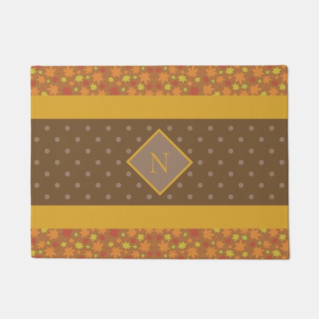 Paillasson Feuilles de automne modernes Monogramme Polka Brow (Devant)