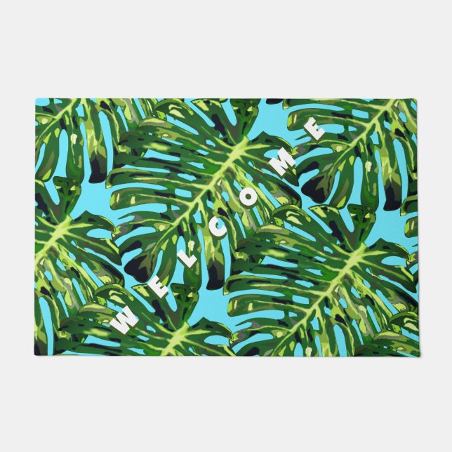 Paillasson Feuilles de Monstera Tropicale Doormat de bienvenu (Devant)