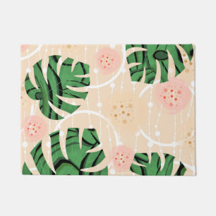 Paillasson Feuilles Monstera sur rose.