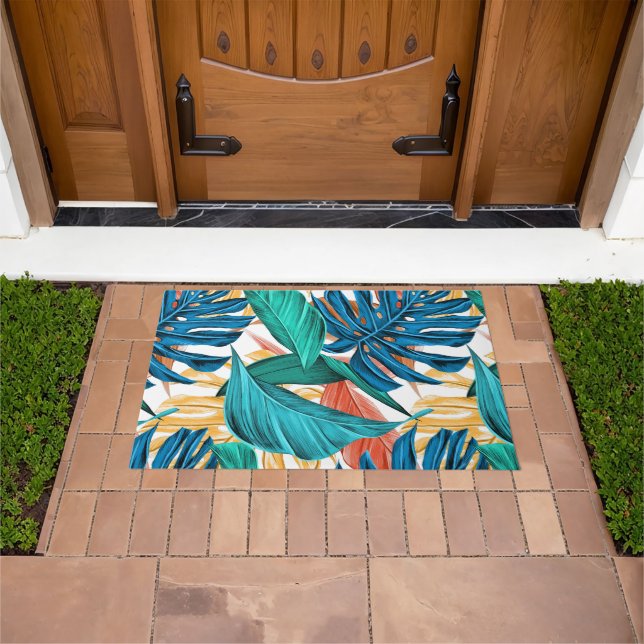 Paillasson Feuilles tropicaux colorés, design motif exotique, (De plein air)