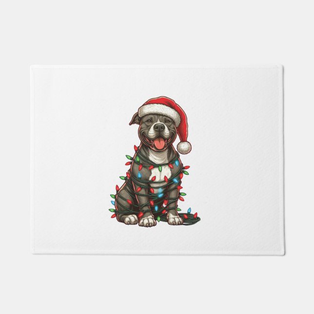 Paillasson Feux de Noël de Chien à mâchoire Santa Chapeau Noë (Devant)
