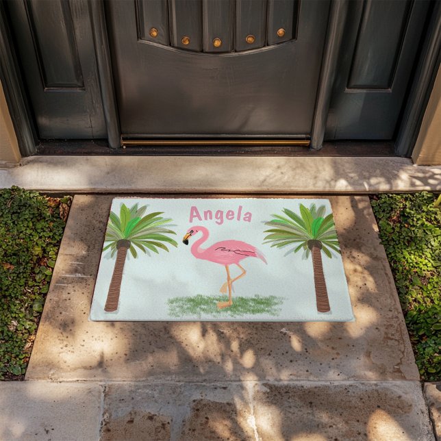 Paillasson Flamant rose Rose Et Palmiers Personnalisés (Créateur téléchargé)