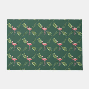 Paillasson Flamant rose rose Parmat vert foncé