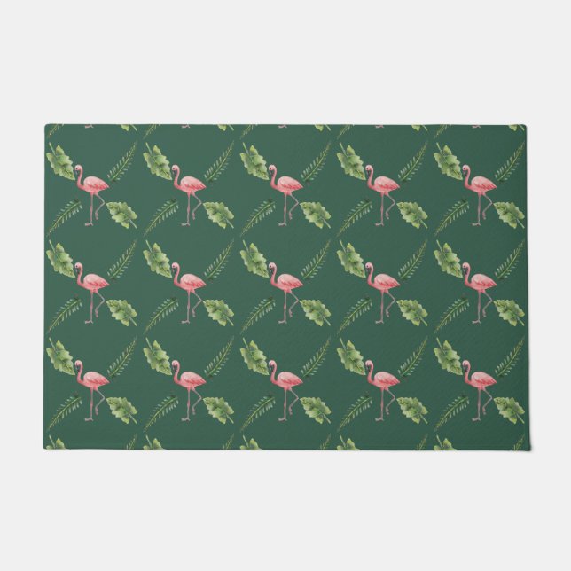 Paillasson Flamant rose rose Parmat vert foncé (Devant)