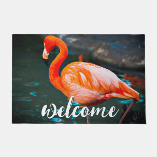 Paillasson Flamant rose rose Photo Welcome Script mignon Colo