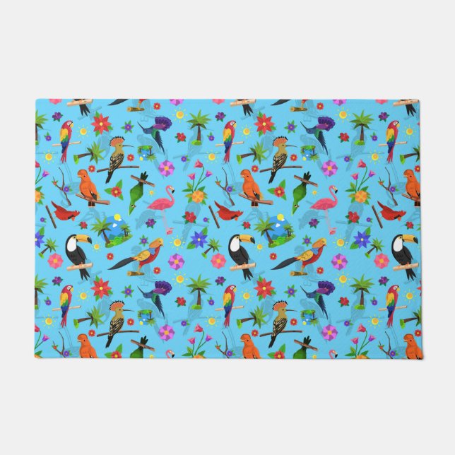 Paillasson Flamant rose Toucan Et Arara Motif Oiseaux Sans Me (Devant)