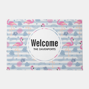 Paillasson Flamant rose Whimsical et ananas Motif Bienvenue