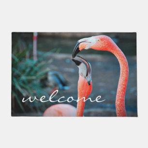 Paillasson Flamants roses roses Photo Bienvenue Script Modern