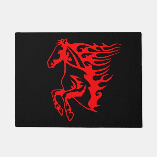 Paillasson Flamme feu rouge Bronco Mustang Cheval sauvage (Devant)