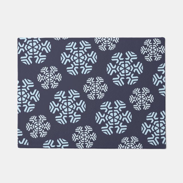 Paillasson Flammes de neige de Noël bleu, Motif de Blizzard d (Devant)
