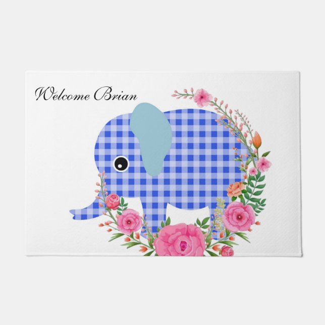 Paillasson Fleur Blue Elephant Porte Mat (Devant)