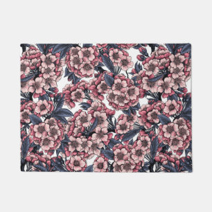 Paillasson Fleur de cerisier rose et bleu