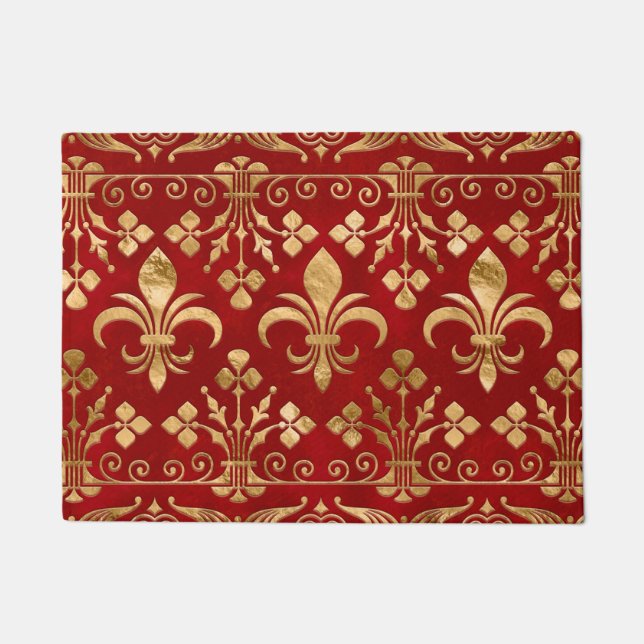 Paillasson Fleur de lis ornement Luxe Rouge (Devant)