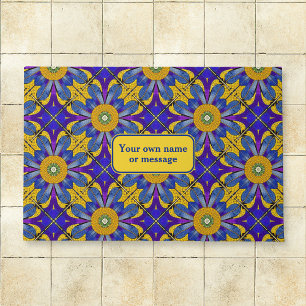 Paillasson Fleur de soleil bleu et jaune de Provence - Mosaïq