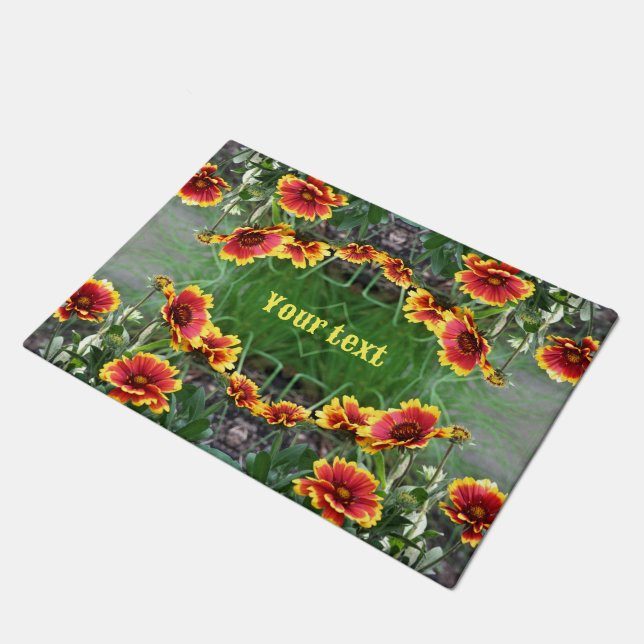 Paillasson Fleur Faisée Rouge Et Jaune Personnalisée (Incliné)