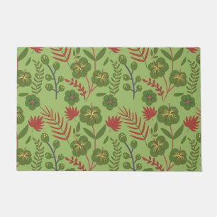 Paillasson Fleur motif, branche, feuille fleurie verte sans s