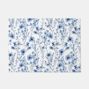 Paillasson Fleurie aquarelle de fleurs sauvages bleues et bla