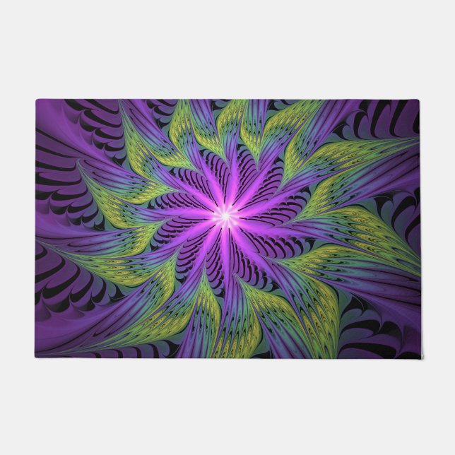 Paillasson Fleuron vert violet Art Abstrait fractal moderne (Devant)