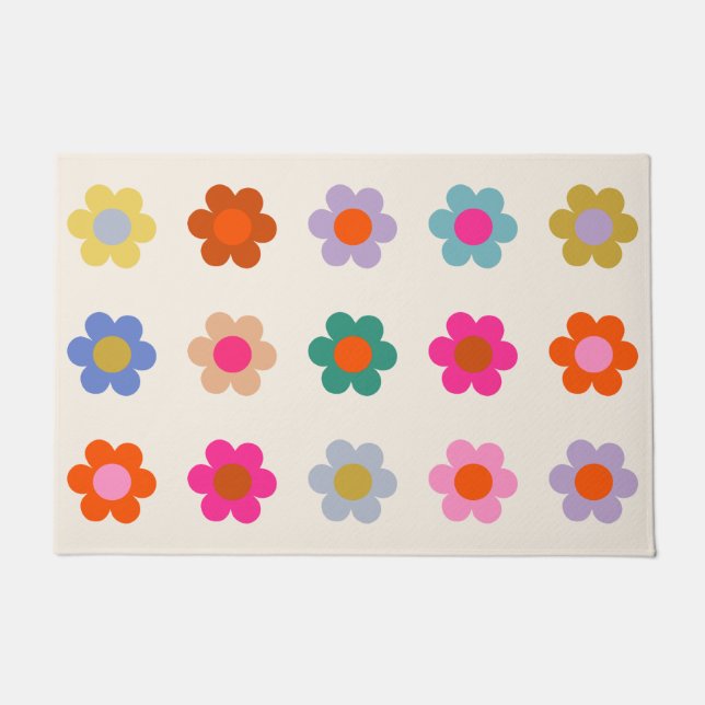 Paillasson Fleurs Abstraites de preppy colorées rétro (Devant)
