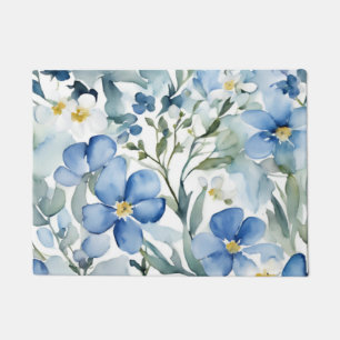 Paillasson Fleurs Bleues Blancs Aquarelle Chic