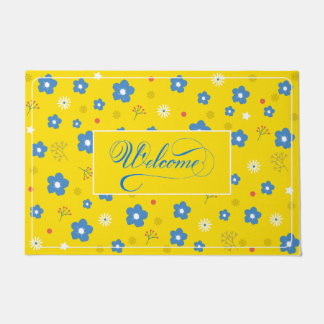 Paillasson Fleurs bleues Porte d'entrée Décor de printemps Ma