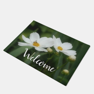 Paillasson Fleurs Cosmos Blanches Avec Abeille
