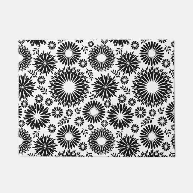 Paillasson Fleurs de Boho Motif floral vectoriel noir et blan (Devant)